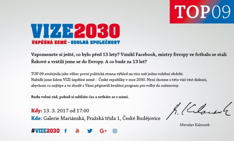 VIZE 2030 v Českých Budějovicích - 13.3.2017 od 17h Galerie Mariánská 