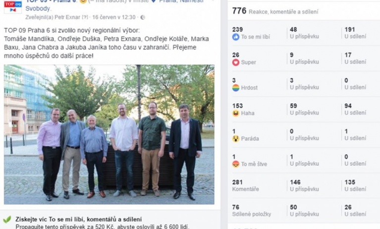 Facebookové stránky TOP 09 Praha 6 zpříjemnily mnoha lidem páteční odpoledne