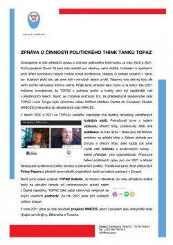 Zpráva o činnosti politického think tanku TOPAZ 2020-2021