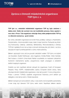 Zpráva o činnosti mládežnické organizace TOP tým