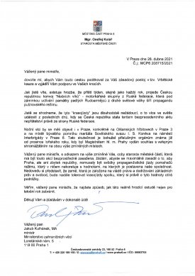 Dopis ministrovi zahraničí Jakubovi Kulhánkovi