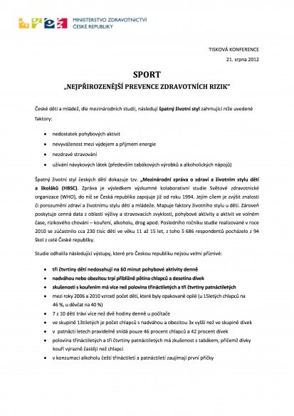 Sport-nejpřirozenější prevence zdravotních rizik