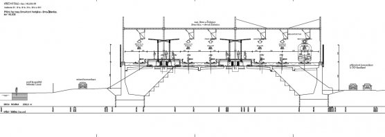 Příčný řez trasy Brno-Horní Heršpice - Brno-Židenice