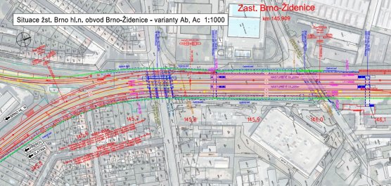 Situační nákres ŽUB Brno-Židenice - varianty Ab, Ac