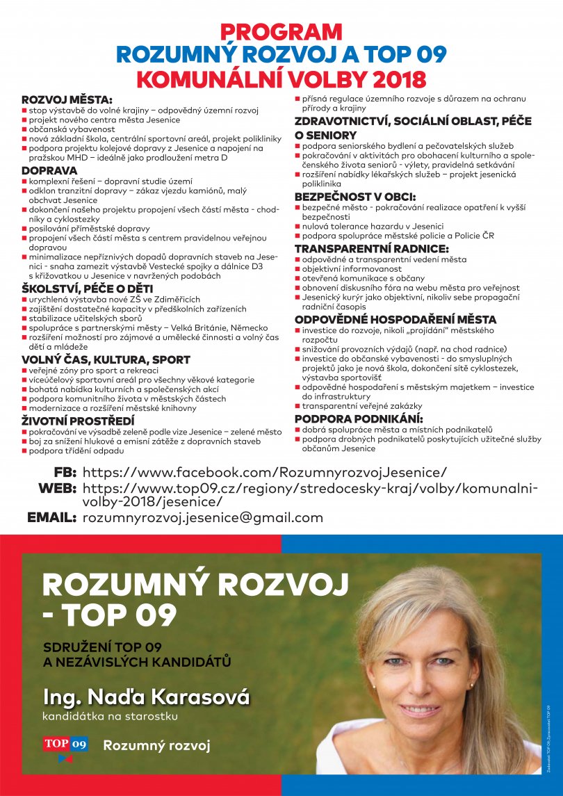 Komunální volby Jesenice Rozumný rozvoj - TOP 09