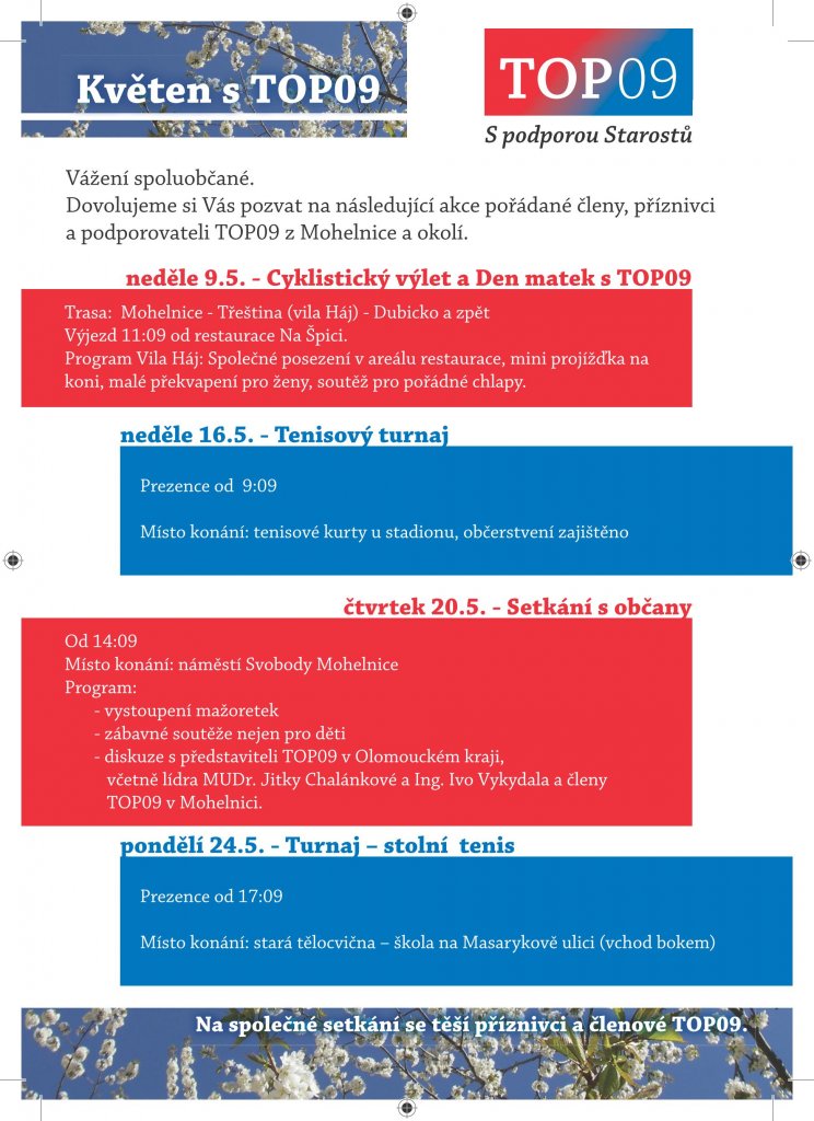 TOP 09 Mohelnice Vás zve na akce