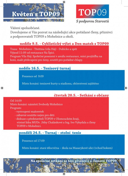TOP 09 Mohelnice Vás zve na akce
