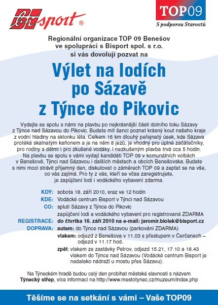 Výlet na lodích po Sázavě z Týnce do Pikovic, 2010