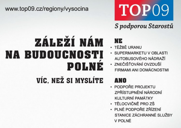 Kandidátní listina a program TOP 09 v Polné