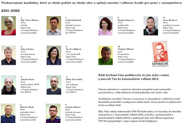 Kandidátní listina TOP 09 Dobrá Voda