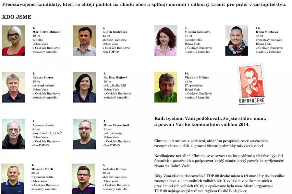 Kandidátní listina TOP 09 Dobrá Voda