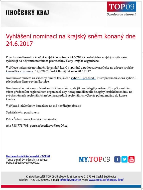 Vyhlášení nominací - krajský sněm 2017