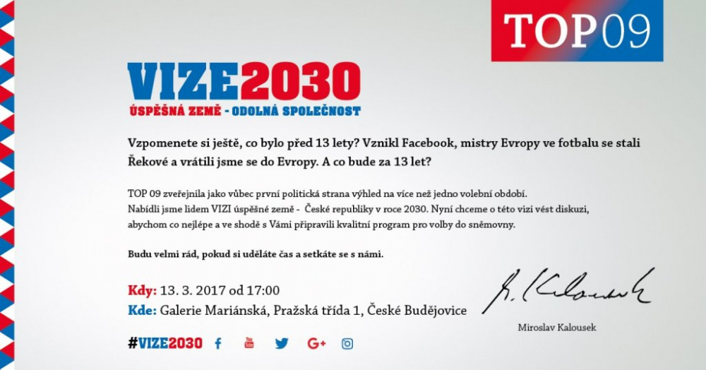 VIZE 2030 v Českých Budějovicích - 13.3.2017 od 17h Galerie Mariánská 