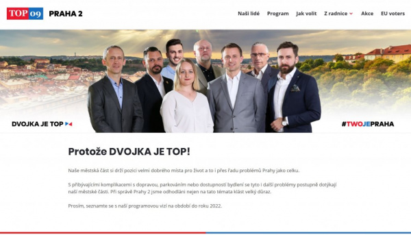 Spustili jsme nové webové stránky Regionální organizace TOP 09 Praha 2