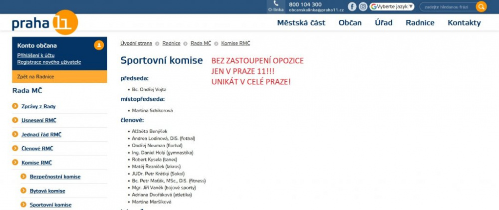 Bez účasti opozice ve sportovní komisi jen v Praze 11